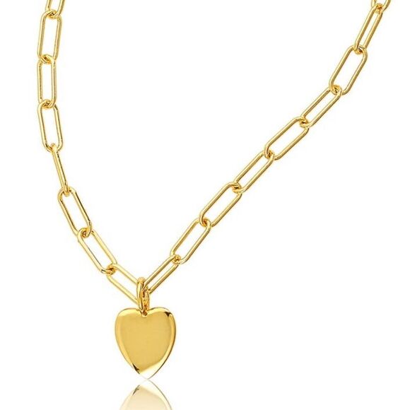 💼❤️Beautiful and Sweet Paperclip Chain with Heart Necklace Gold Plated - Picture 2 of 6